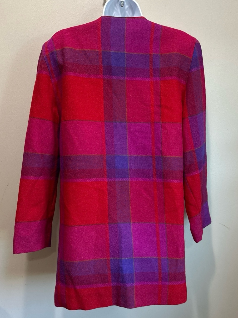 Thermo Jac Blazer 100%Pure Wool VintageOpen-Front Plaid Blazer in Red and Pink - Picture 4 of 15